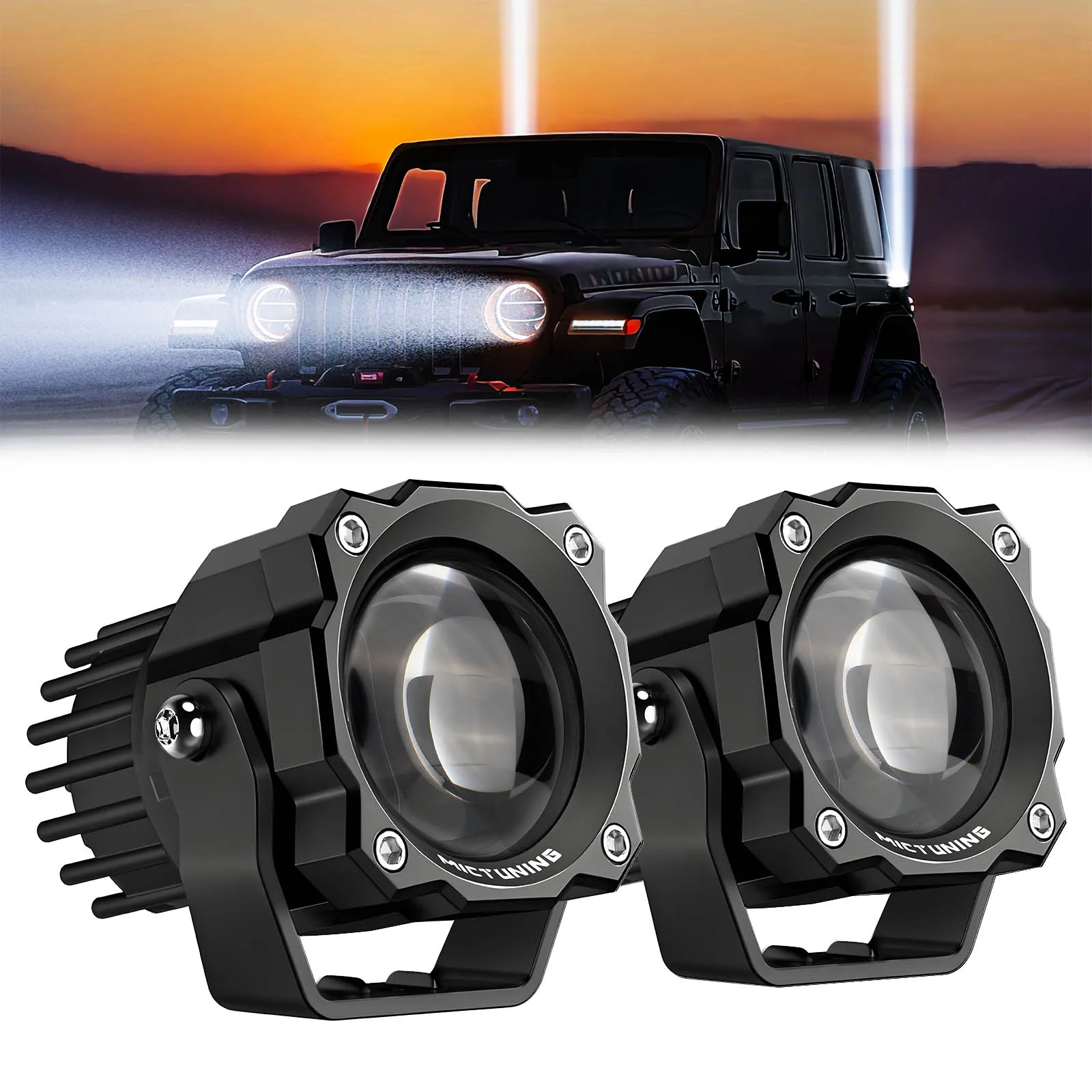 MICTUNING 12-24V LED Light Pods 3 Inch 72W Square Off-Road Driving Fog Lamp Spot Beam Automotive Auxiliary Lighting