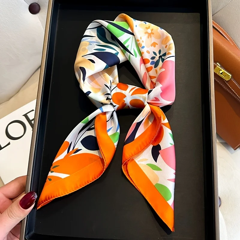 Luxury Brand 2025 Floral Print Square Silk Scarf for Women Hijab Hair Bands 70cm Neckerchief Female Satin Shawl Ribbon Headband image 5