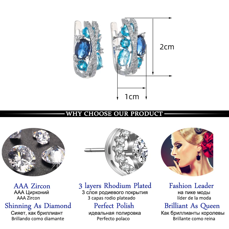 LXOEN Fashion Jewelry Style Blue/White /Green Earrings Handmade CZ Zircon Sweet Mona Lisa Stud Earrings for Women Wedding Gift