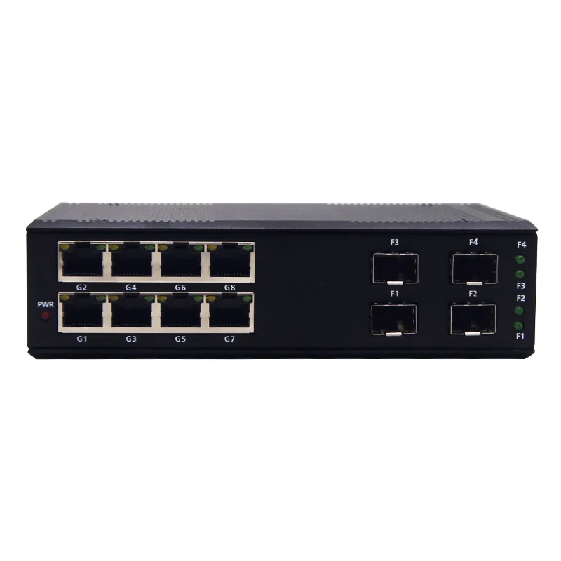 Industrial 35mm Din Rail Gigabit 4 SFP Slots 8 RJ45 Ports Ring Self-Healing Fiber Switch Media Converter