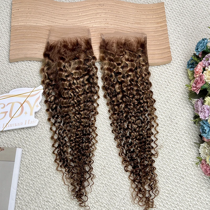 #P427 Highlight Color Deep Curly 4x6 Transparent Lace Closure Melt Skins Invisible Lace Pre Plucked 100% Raw Virgin Human Hair