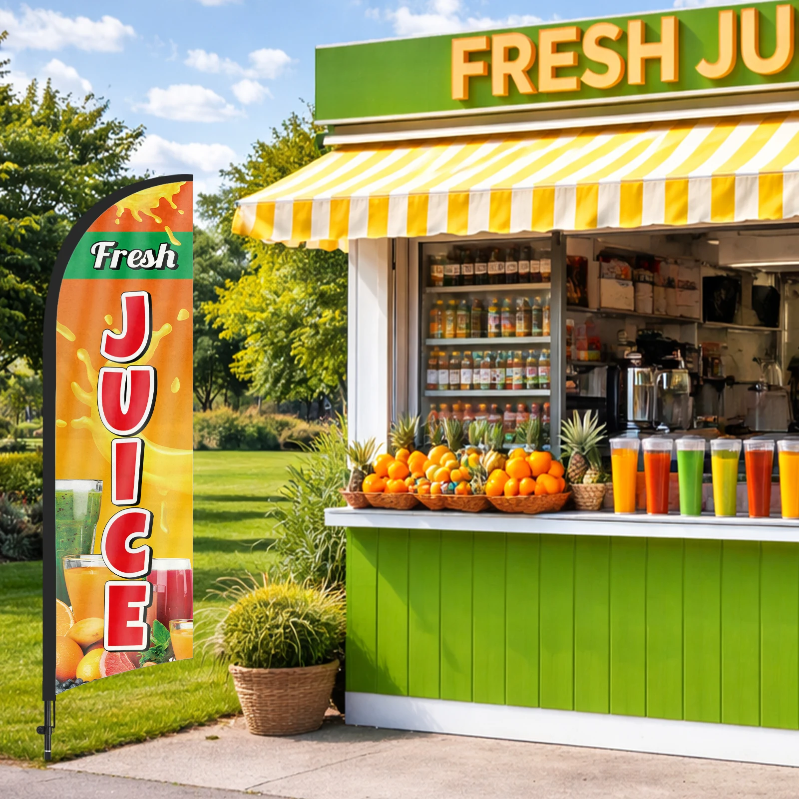 Fresh Juice Feather Flag, Outdoor Advertising Banners with Pole Kit and Ground Stake, Visibility Boost for Business Events 8FT