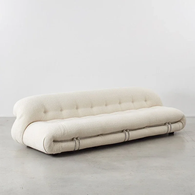 أريكة أسنان فولاذية فرس النهر ذات شخصية إيطالية بسيطة مصنوعة من القماش بتصميم إبداعي لغرفة المعيشة وشقة صغيرة لثلاثة أشخاص كريمي #1