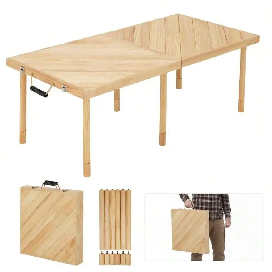 44 X 22 Inch Portable Wooden Folding Picnic Table,Adjustable Height,Lightweight Outdoor DesignSturdy BuildEasy Setup,Built-In Ca