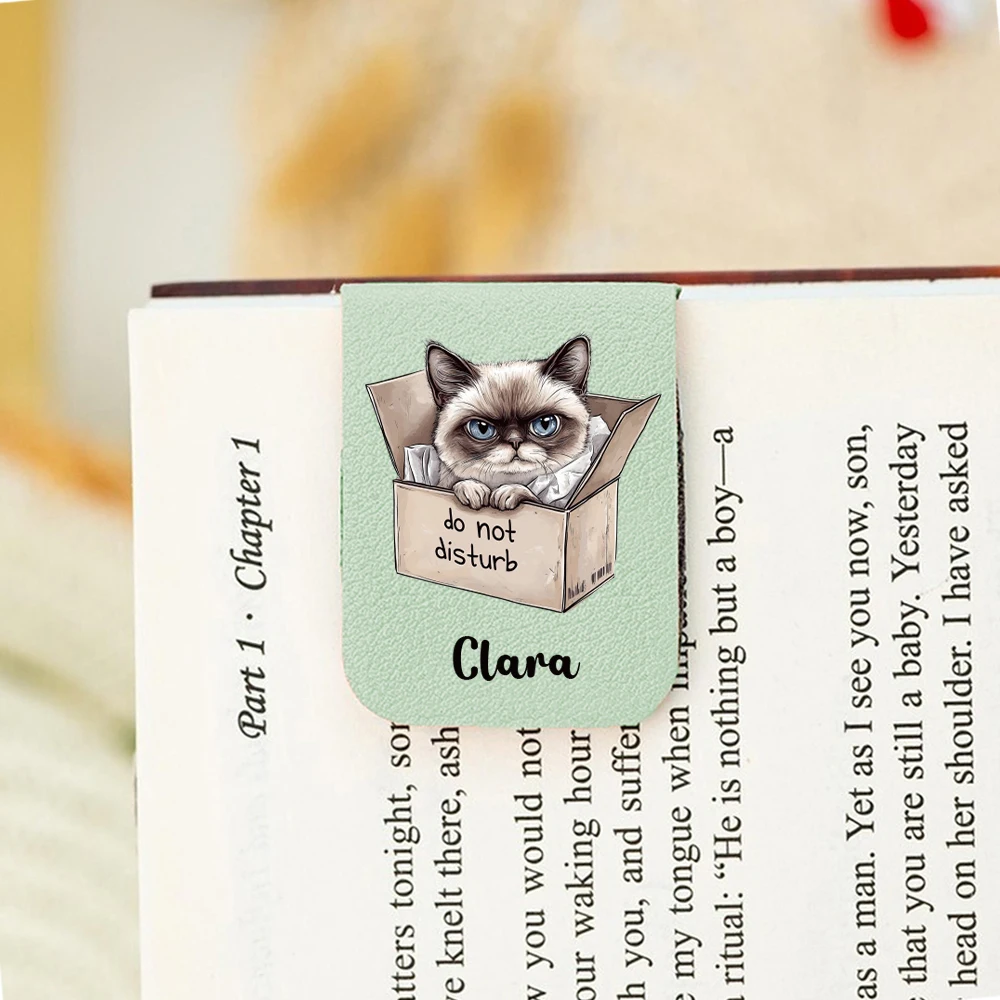 1PC Romantic Cat Customized Text UV Print Purple Leather book clamp For Educational Supplies
