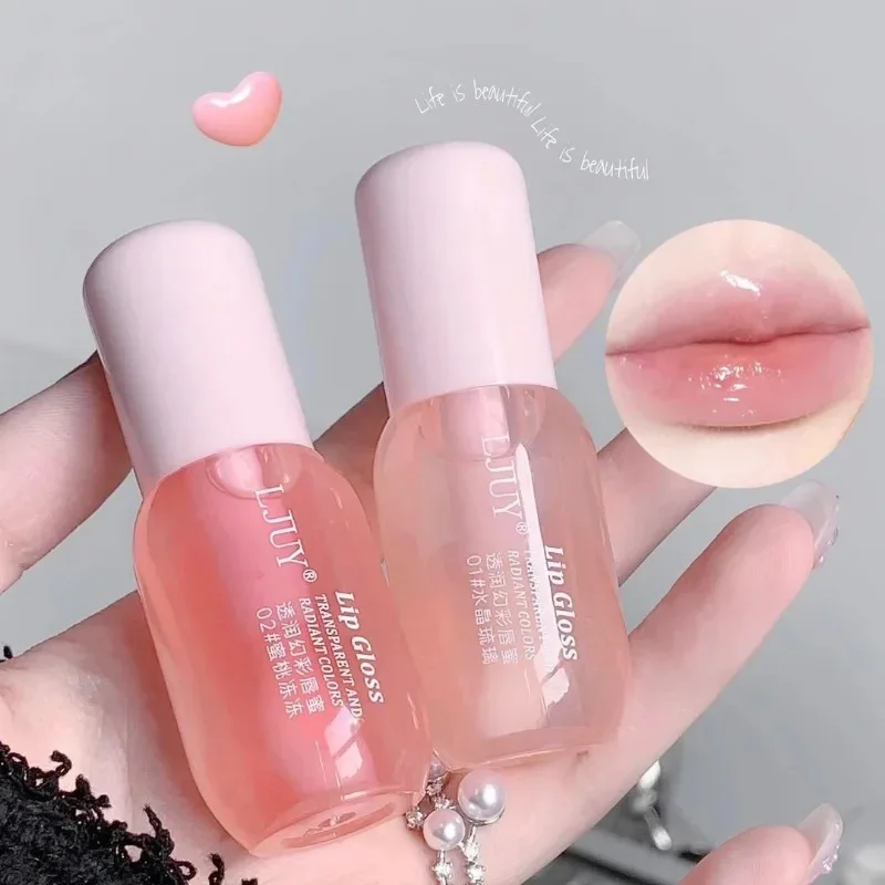 Frucht kristall Gelee Lippen öl feuchtigkeit spendend transparentes Glas Lip gloss plump ing klare Lippen praller Serum Lippen Pflege Make-up Kosmetik