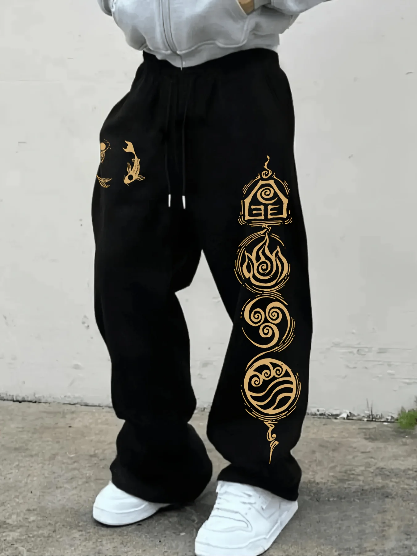 Pantaloni Sportivi Dritti Con Stampa Guocheng Fire Water Earth Koi, Pantaloni Casual Da Uomo S-3XL-image