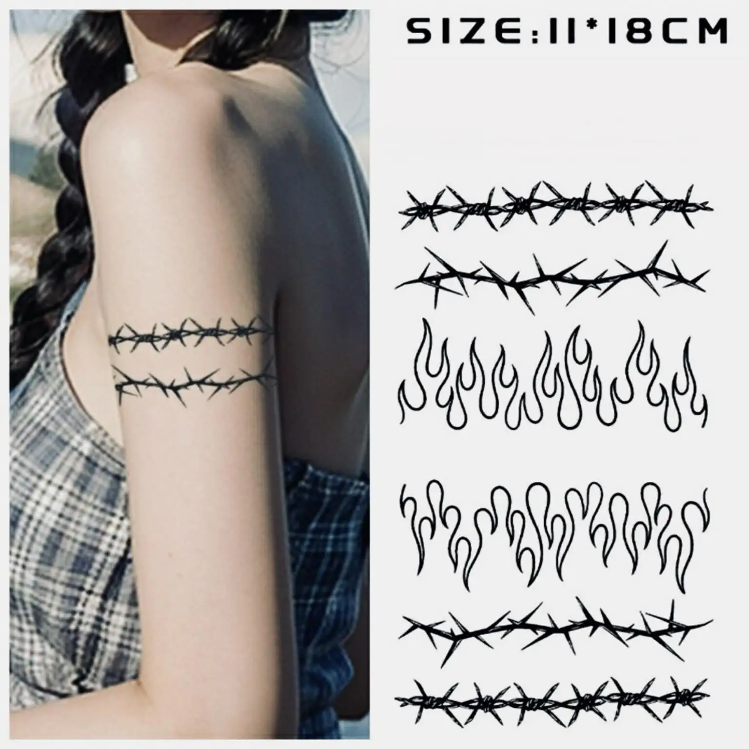 

Временные татуировки с шиповым пламенем, наклейки для татуировок, водонепроницаемые долговечные 15 дней, полупостоянные поддельные татуировки, боди-арт