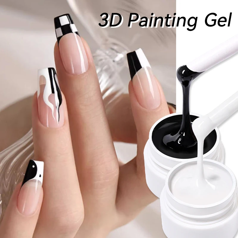 LILYCUTE 8ml 3D Painting Nail Gel White Black Color Pat Multifunctional Semi Permanent UV LED Gel Nail Polish Manicure Nail Art