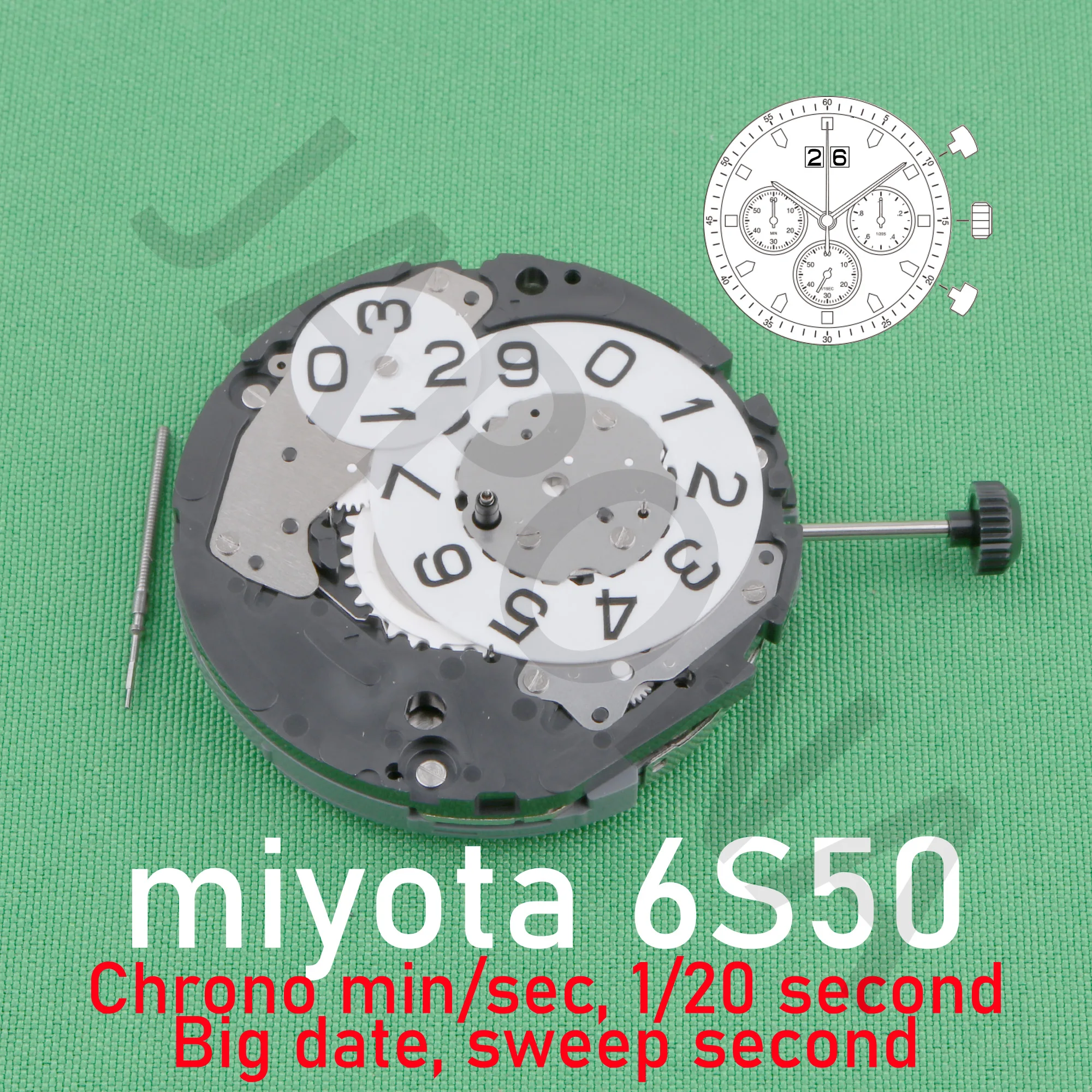 6s50 movement japan miyota 6s50 movement (CENTER SECOND HAND, 1/20 SEC SMALL HAND, MINUTE HAND) sweep second 6s5o