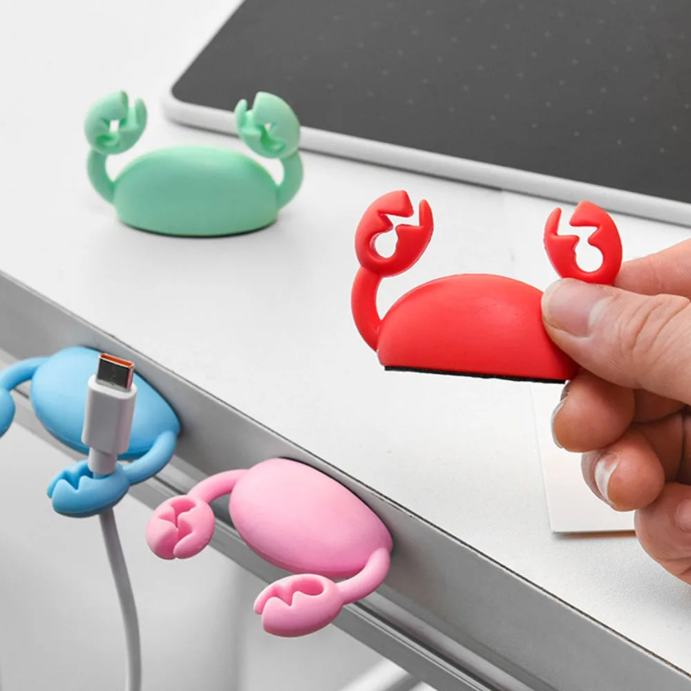 Cute Crab Cable Organizer Clip Data Cable Stand Mobile Phone Charging Cable Organizers Fixer Desk Self-Adhesive Wire Tidy Holder