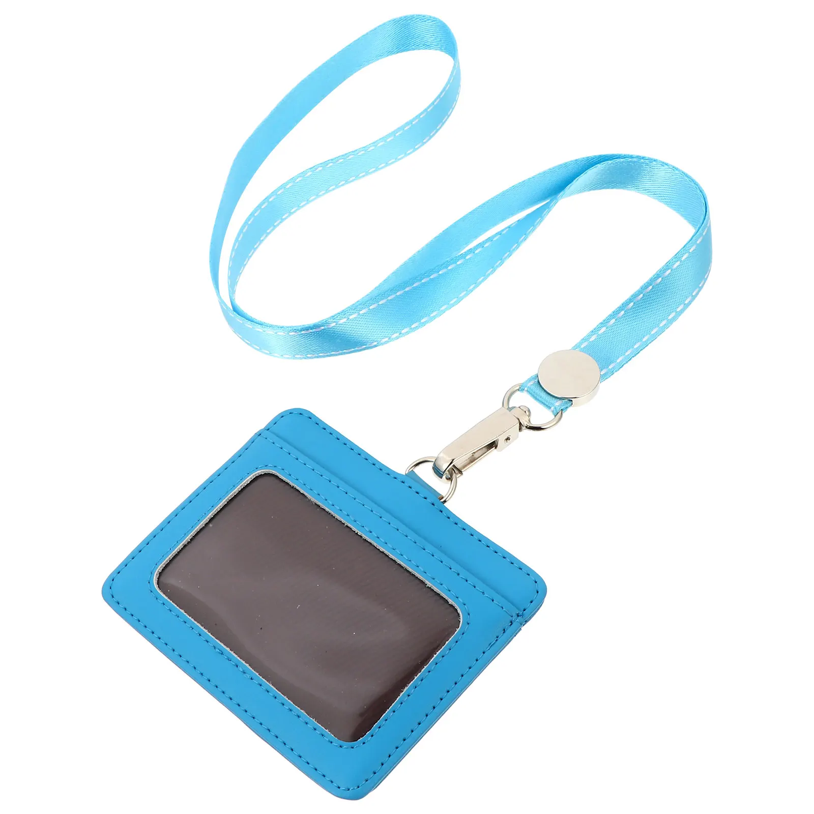 

1pc Business Id Badge Holder Waterproof Strong Metal Hanging Buckle Two Slots Cards Lanyard Creative Design