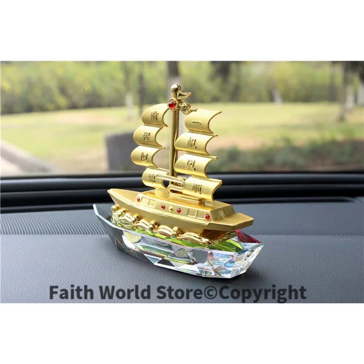 2025 HOME OFFICE Company SHOP CAR TOP Efficacious talisman bless safe Good luck gilding Sailboat FENG SHUI crystal statue