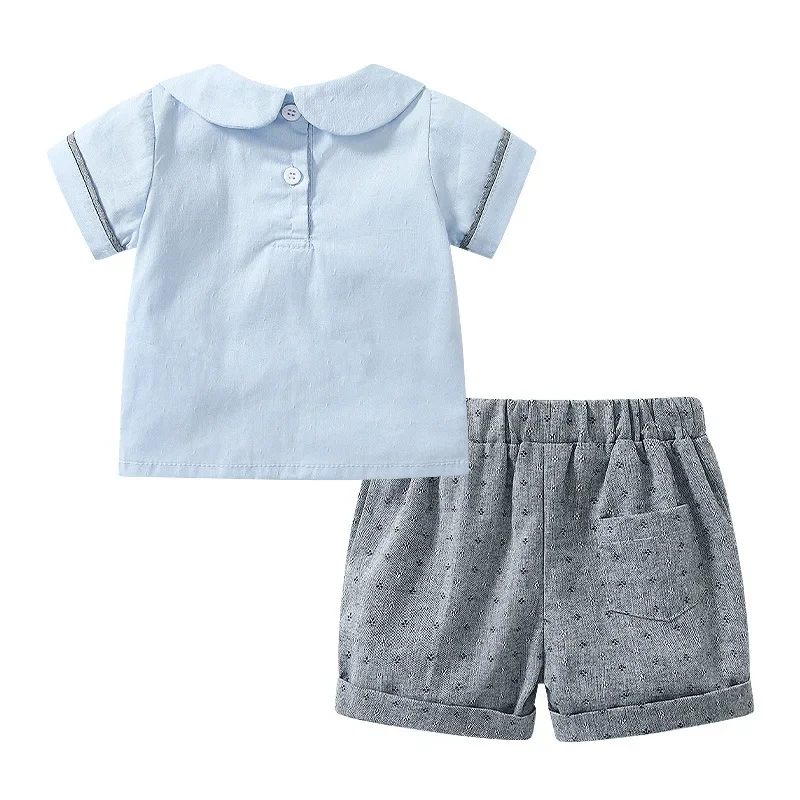 Summer Suit For Baby Boy Spanish Clothes Set Children Boutique Outfits Blue Cotton Shirts Grey Shorts Pant Kid Birthday Clothing