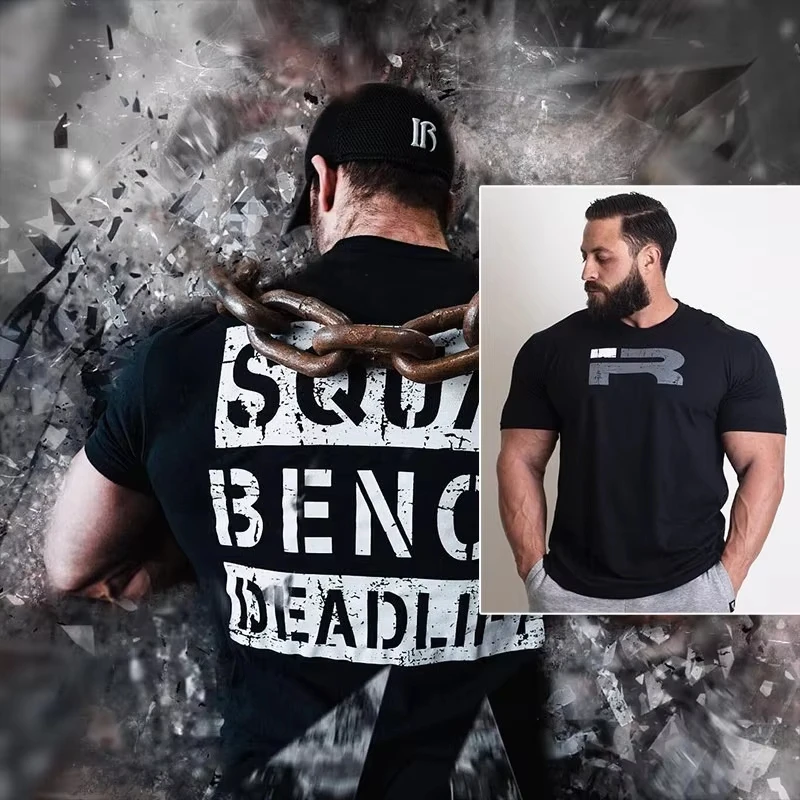 Black Fitness T-Shirt for Men, Barbell Club Inspired Graphic, Slim Fit Crew Neck Athletic Top for Gym