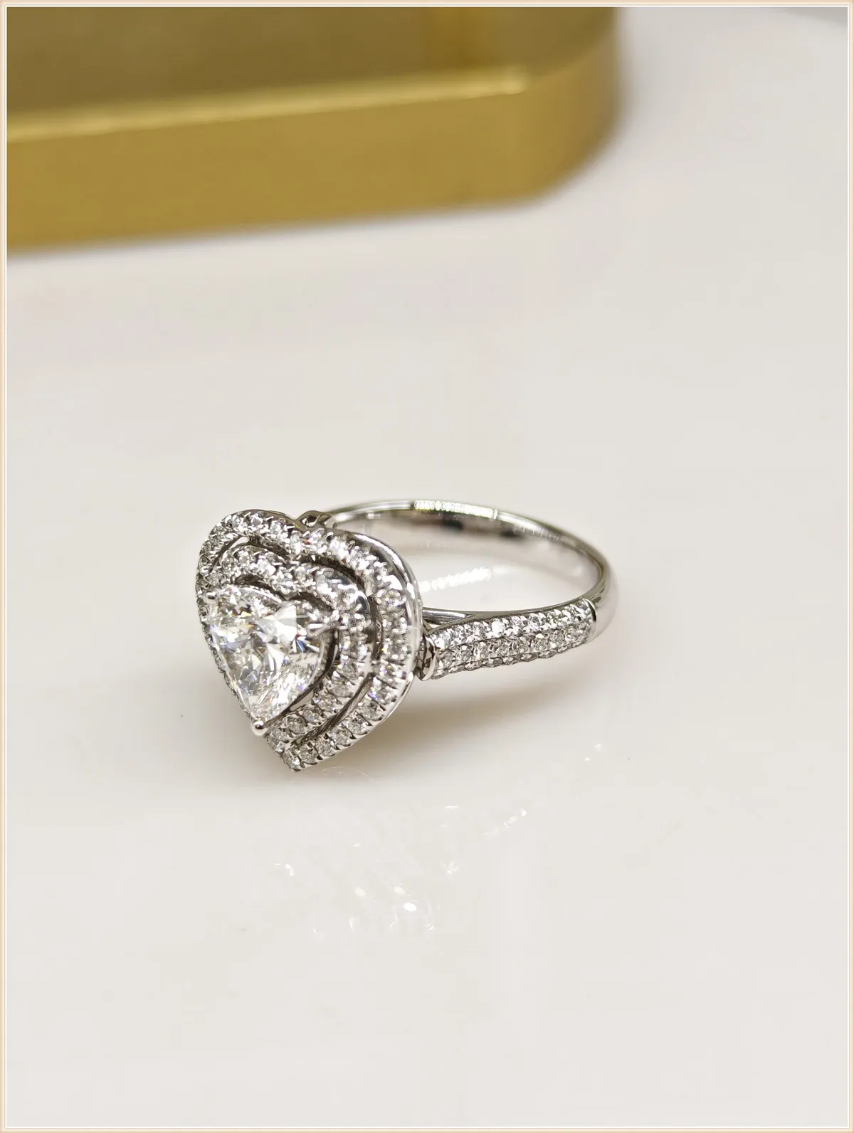 HPHT 18K Gold Heart-Shaped Wedding Ring and Pendant with Lab-Grown Diamond, Double-Circle Platinum Engagement Ring - Premium Jew