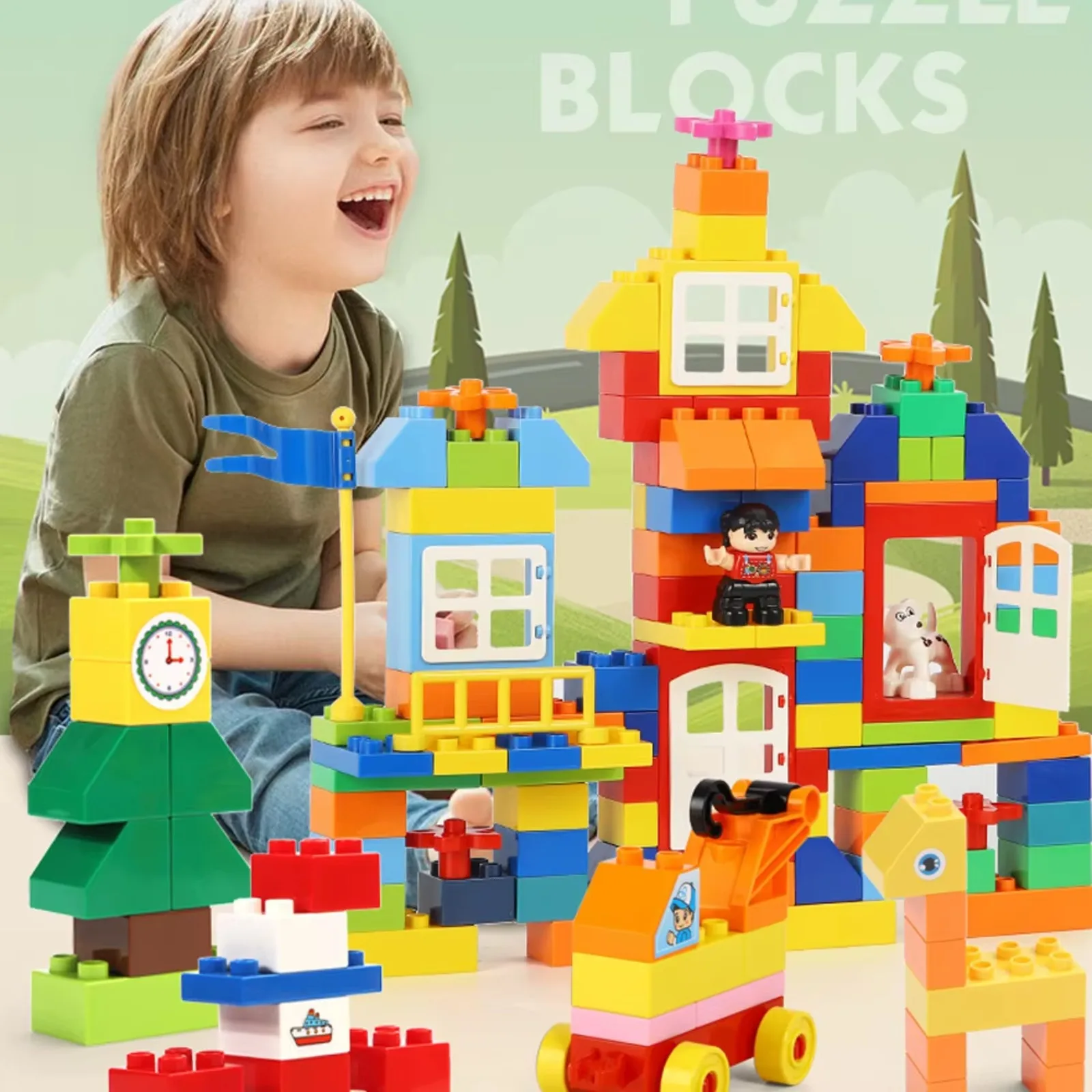 DIYmall 70PCS Large Building Blocks - Colorful Classic Basic Slide Bricks Toys for Kids - Educational Interactive Puzzle Gifts