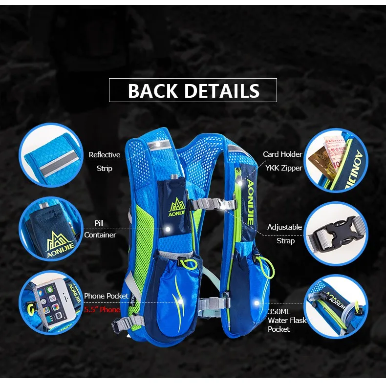 AONIJIE Newest E885 Hydration Backpack Rucksack Bag Vest Harness For 2L Water Bladder Hiking Camping Running  Race Sport 5.5L