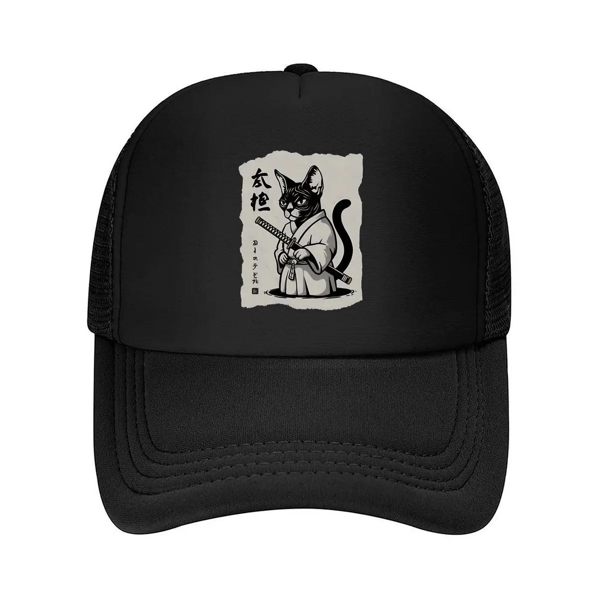 Japanese Samurai Cat Casual 2026 Mesh Baseball Cap Dad Hat Hip Hop Snapback Cap