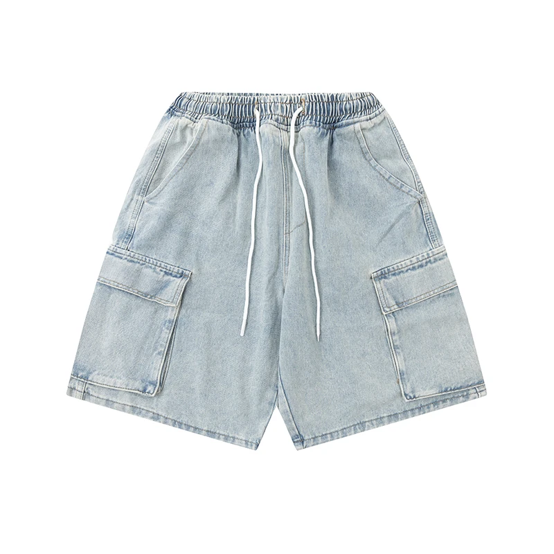 Youwenlu Men's Workwear Denim orts Summer Trend Loose Straight Leg Big ket Five-Point Casual Mid-Calf Pants