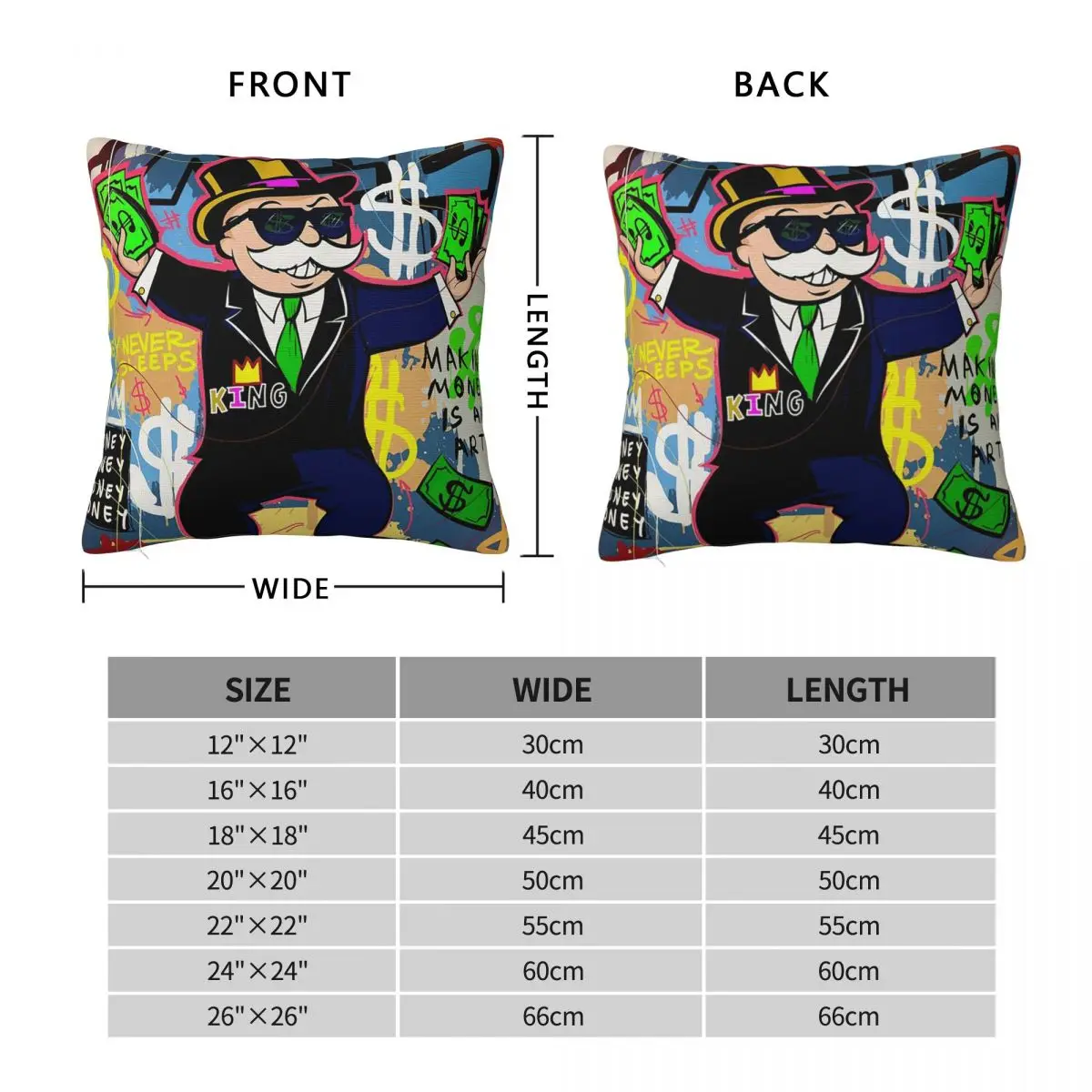 Monopoly Man Holding Money - Pop Art Square Pillowcase Pillow Cover Cushion Zip Decorative Comfort Throw Pillow for Home Car
