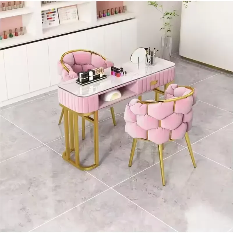 Luxury Modern Manicure Table 2 Person Metal Nail Desk Salon Furniture Studio Equipment