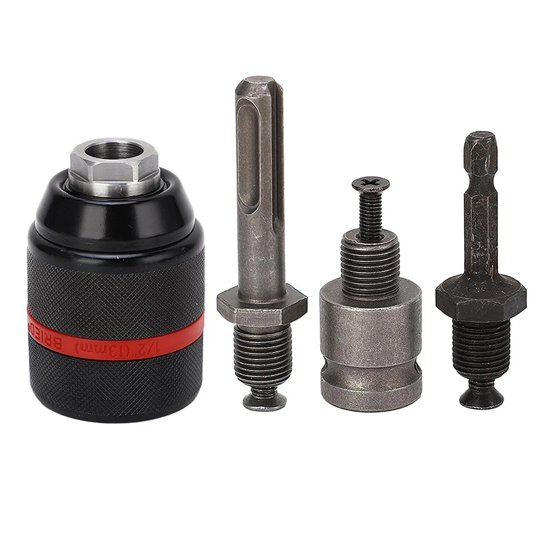 2-13mm Keyless Threaded Metal Drill Chuck, Hex Shank/SDS/Square Quick Grip Adapter, Chuck for Drill Bits Screwdriver Tap&Sockets
