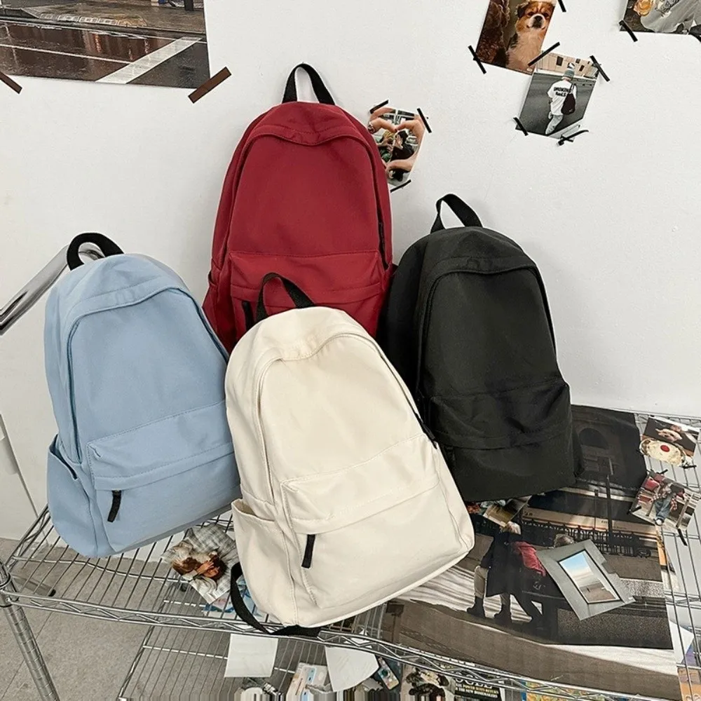 Durable Large Capacity Student Backpack Nylon Solid Color School Bag Casual Adjustable Straps Travel Bag Work Commute