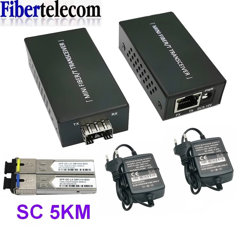 مفتاح ألياف إيثرنت جيجابت لكاميرات IP ، 1 SFP إلى 1 RJ45 UTP ، حجم صغير ، محول وسائط