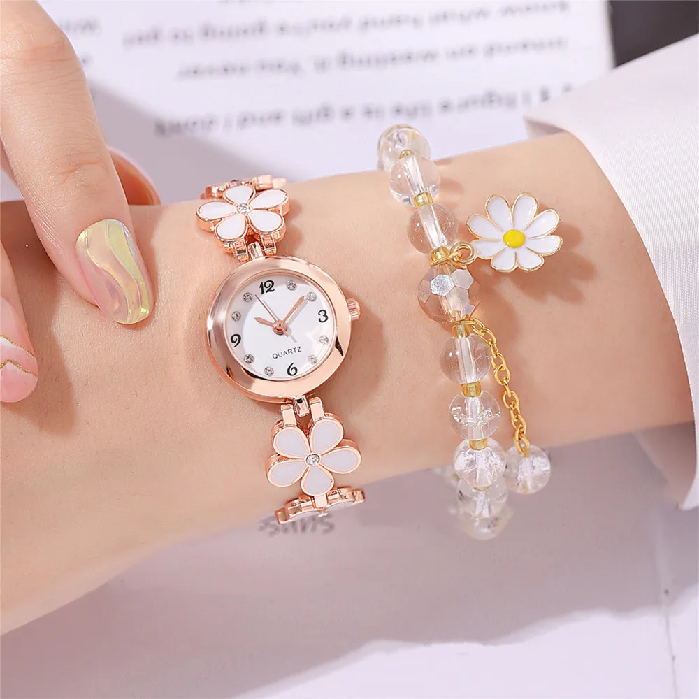 sweet flower style rhinestone quartz women bracelet watch