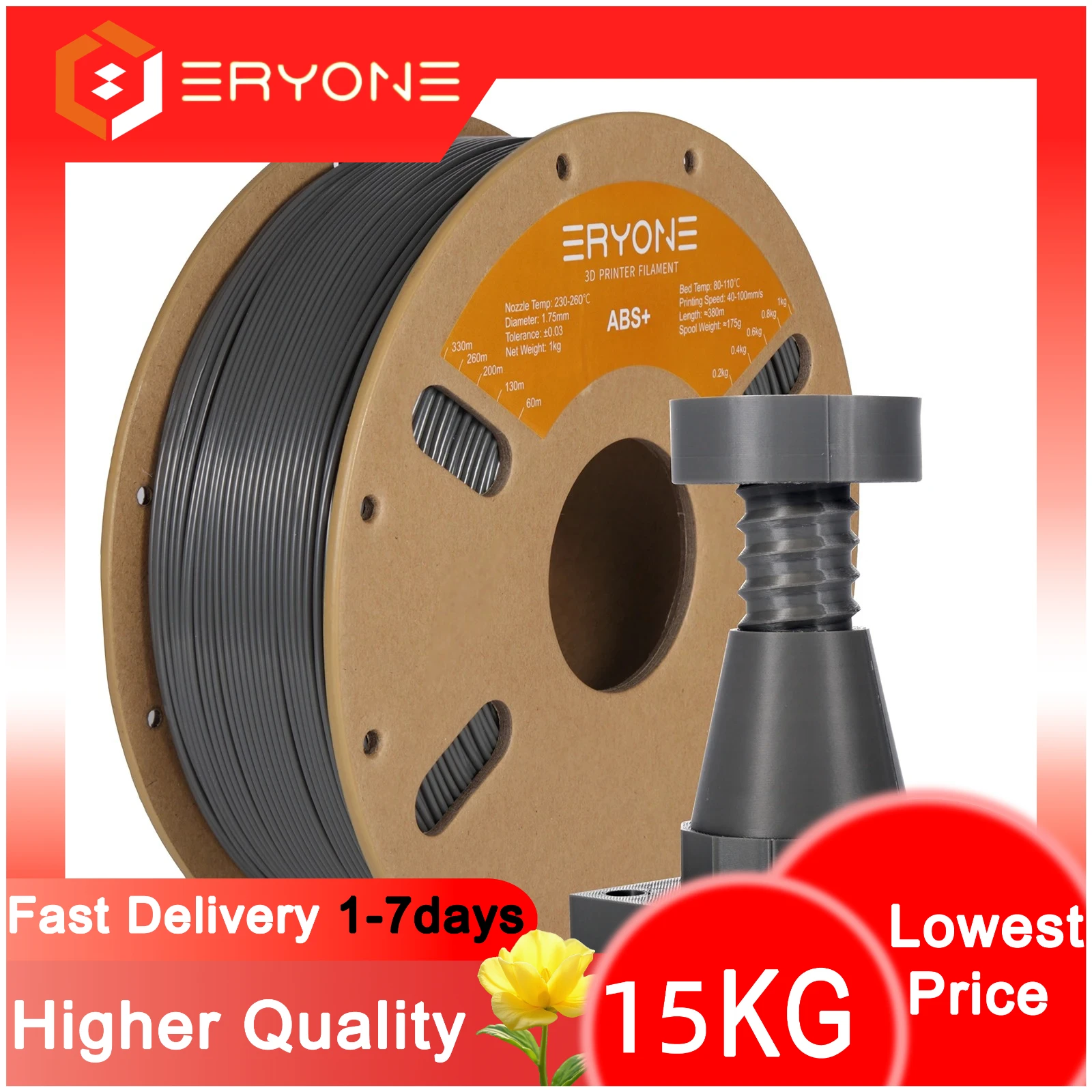 

Филамент ERYONE ABS Plus для 3D-печати, 15 катушек по 1 кг, 1,75 мм ± 0,03 мм, черный, белый, ABS+ филамент, 1 кг/катушка