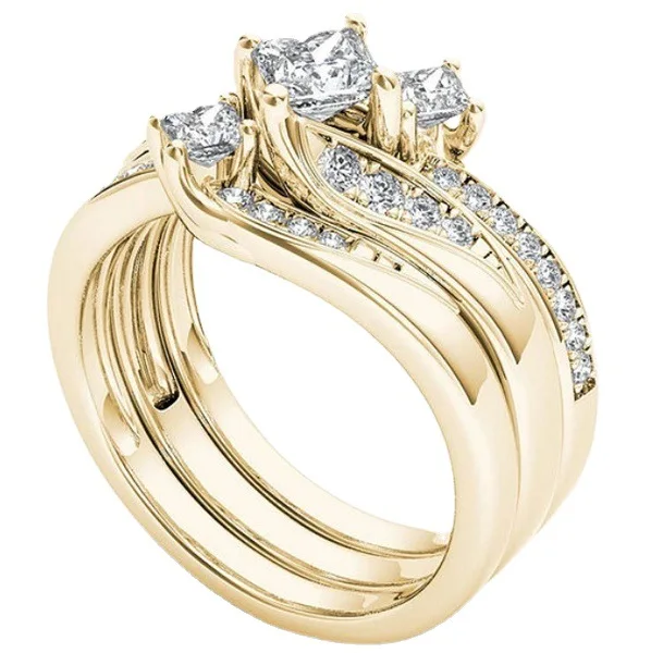 S925 Pure Sterling Silver Three Piece Micro Inlaid Ring Set New Style Engagement Finger Ring Durable Hypoallergenic Jewelry