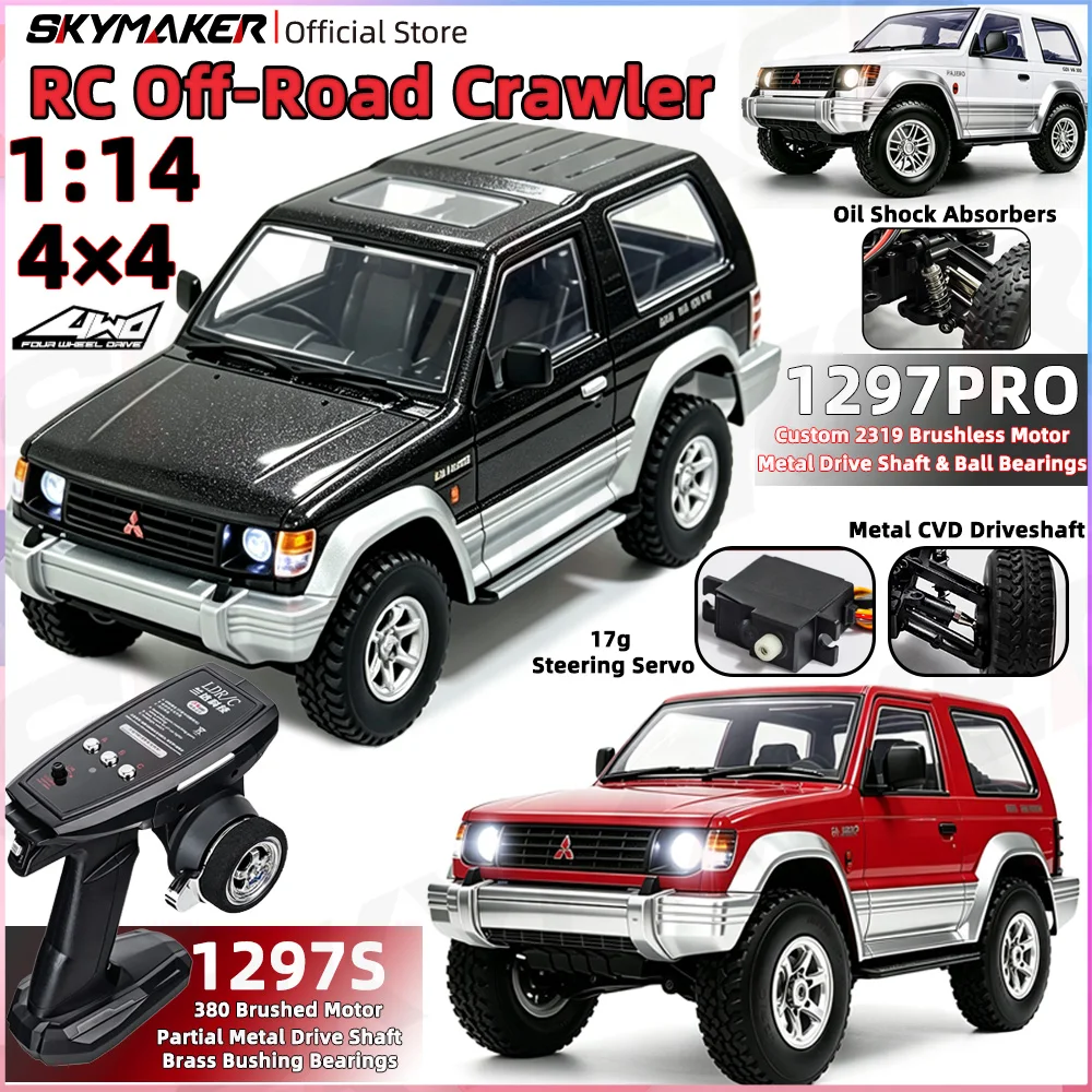 LDRC LD1297S LD1297PRO 1/14 4WD Pajero RC Crawler Brushed Brushless Dual-Speed Shift 2.4G Off-Road Simulation Climbing Car Toy