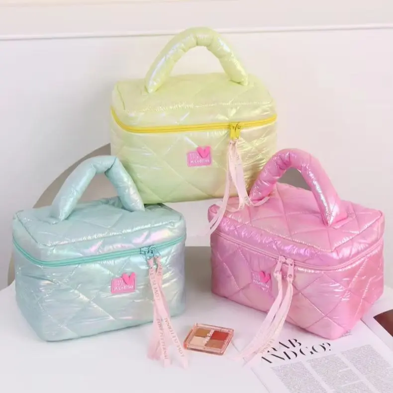 Support Customized Manufacturer Cross-border Dopamine Solid Color Handbag Makeup Bag Large Capacity Niche Design Wash and Rinse