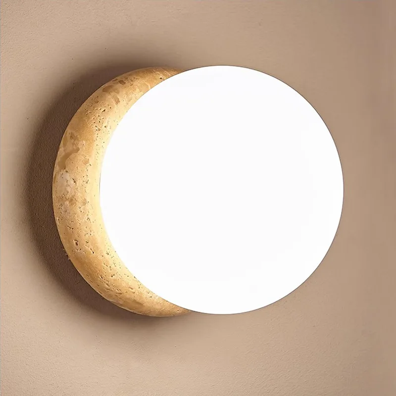 

Japanese Wabi-Sabi Travertine LED Wall Lamp - Nordic Creative Design for Bedroom, Corridor & Balcony