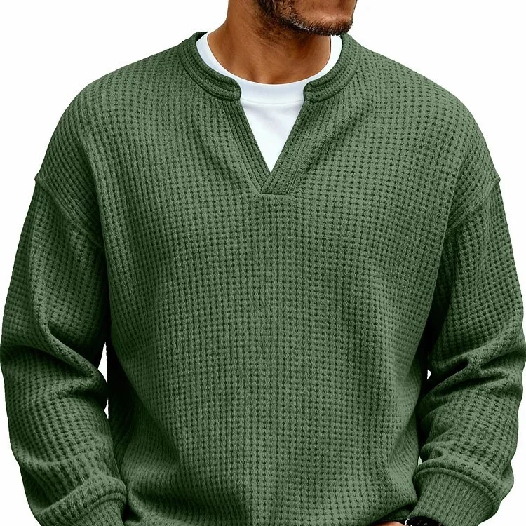 2026 Simple Waffle Fake Two-Piece Casual Long Sleeve T-Shirt For Men