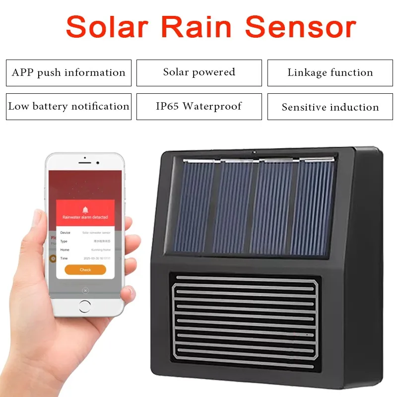 

Smart Rain Sensor IP65 Waterproof Real-time Rainwater Detector Smart Life App Controlled Wireless Solar Rain Sensors for Garden