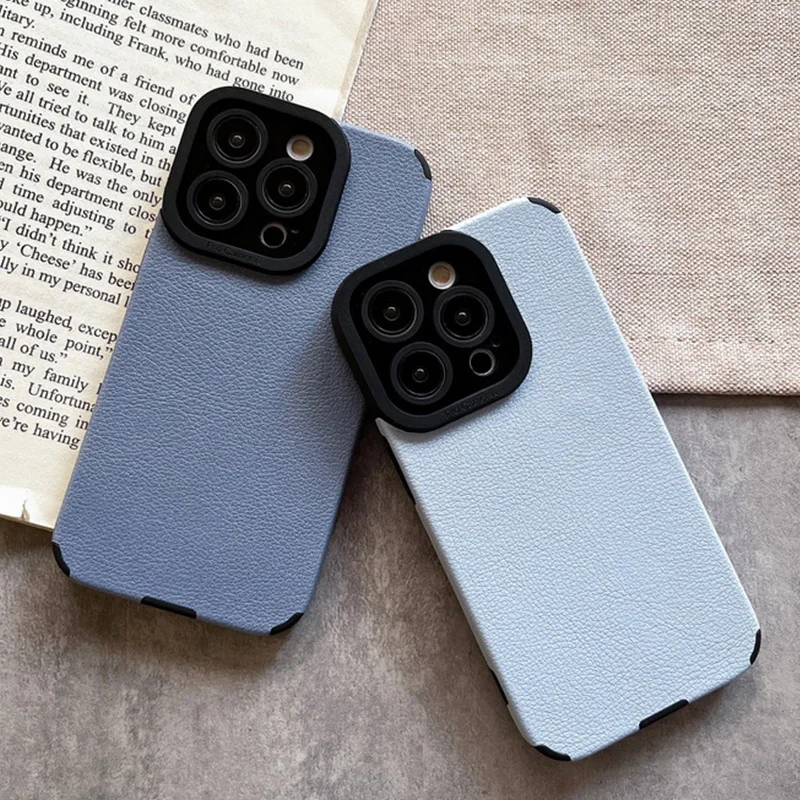 Lychee-funda de teléfono de cuero texturizado para iPhone 14 Pro Max 13 12 Pro Max 14 13 11, protección de lente a prueba de golpes, cubierta trasera híbrida