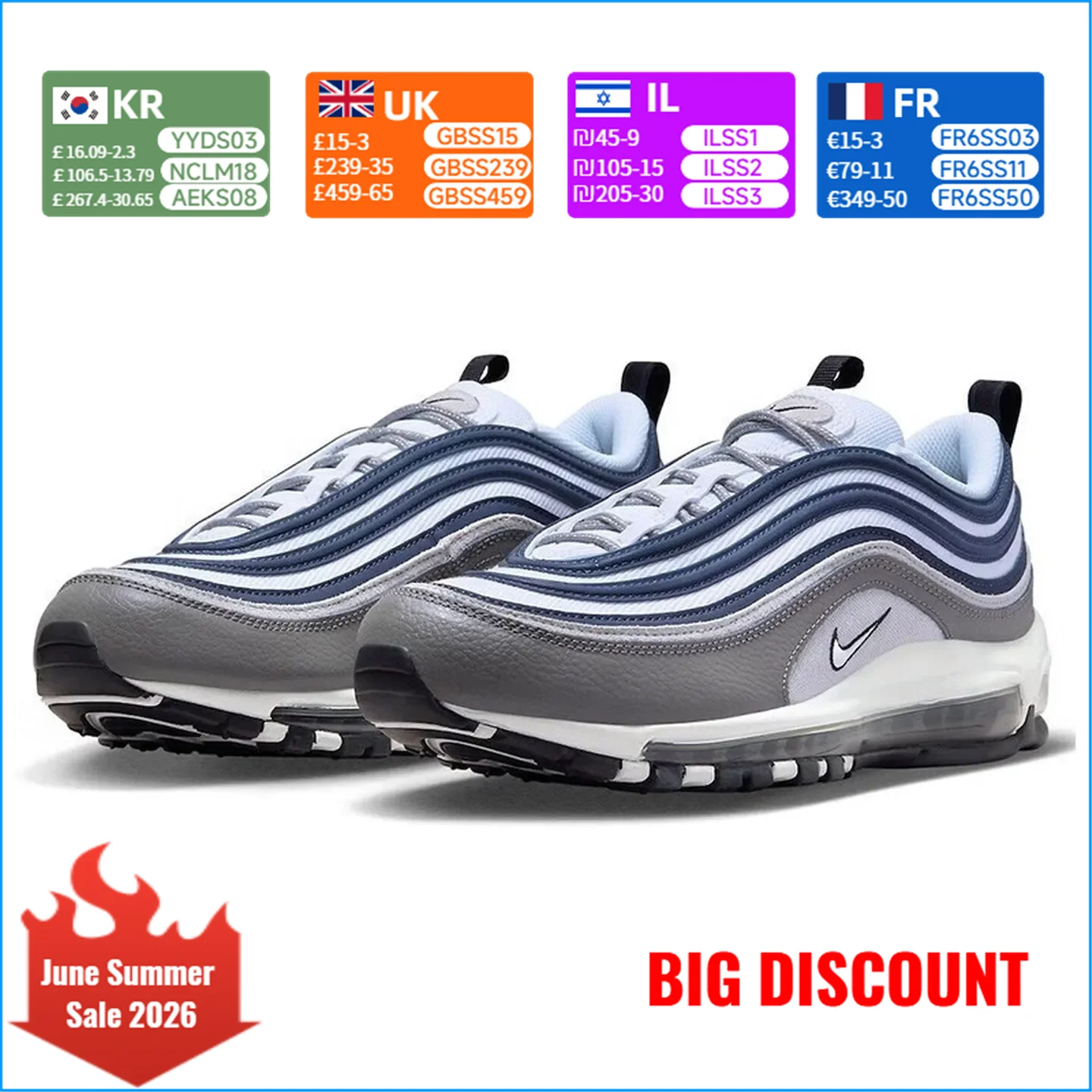 

Nike Air Max 97 “Georgetown” Trendy and Stylish Durable Low-Top Casual Lifestyle Shoe Men's Blue-Gray DV7421-001