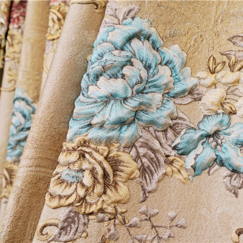 

Full Blackout Floor Curtains For Bedroom Living Room Window American Luxury 4D Thick Embossed Jacquard Hotel Kitchen Apartment
