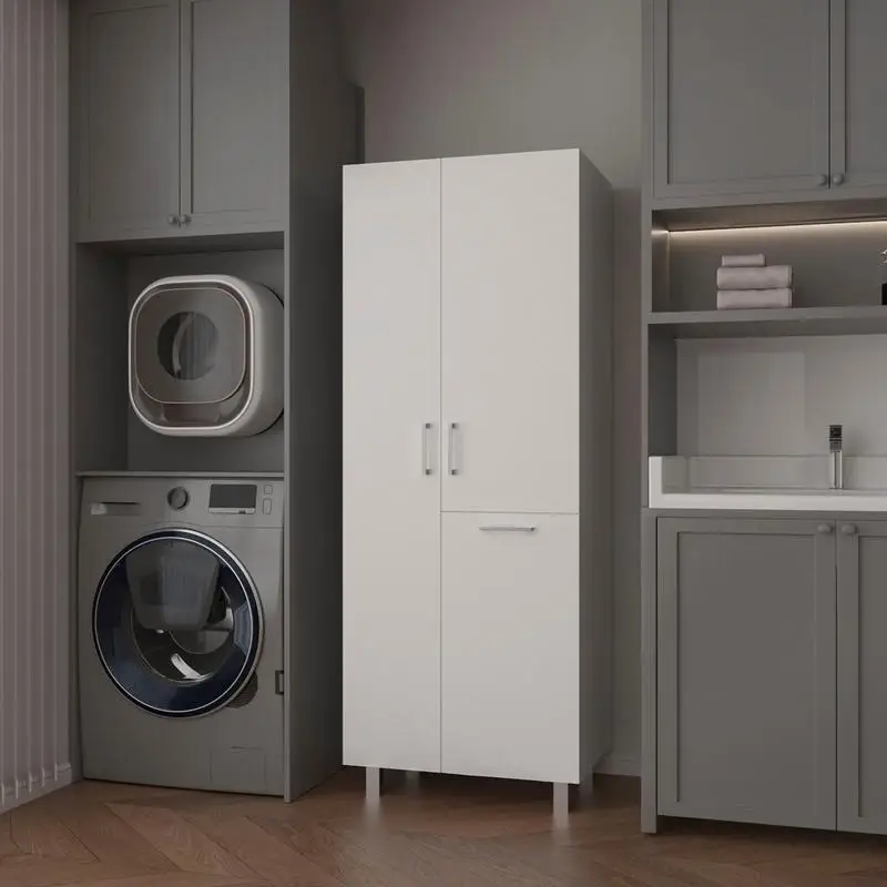 

Modern 1-Drawer Storage Cabinet with 2 Doors and Metal Legs in White Finish