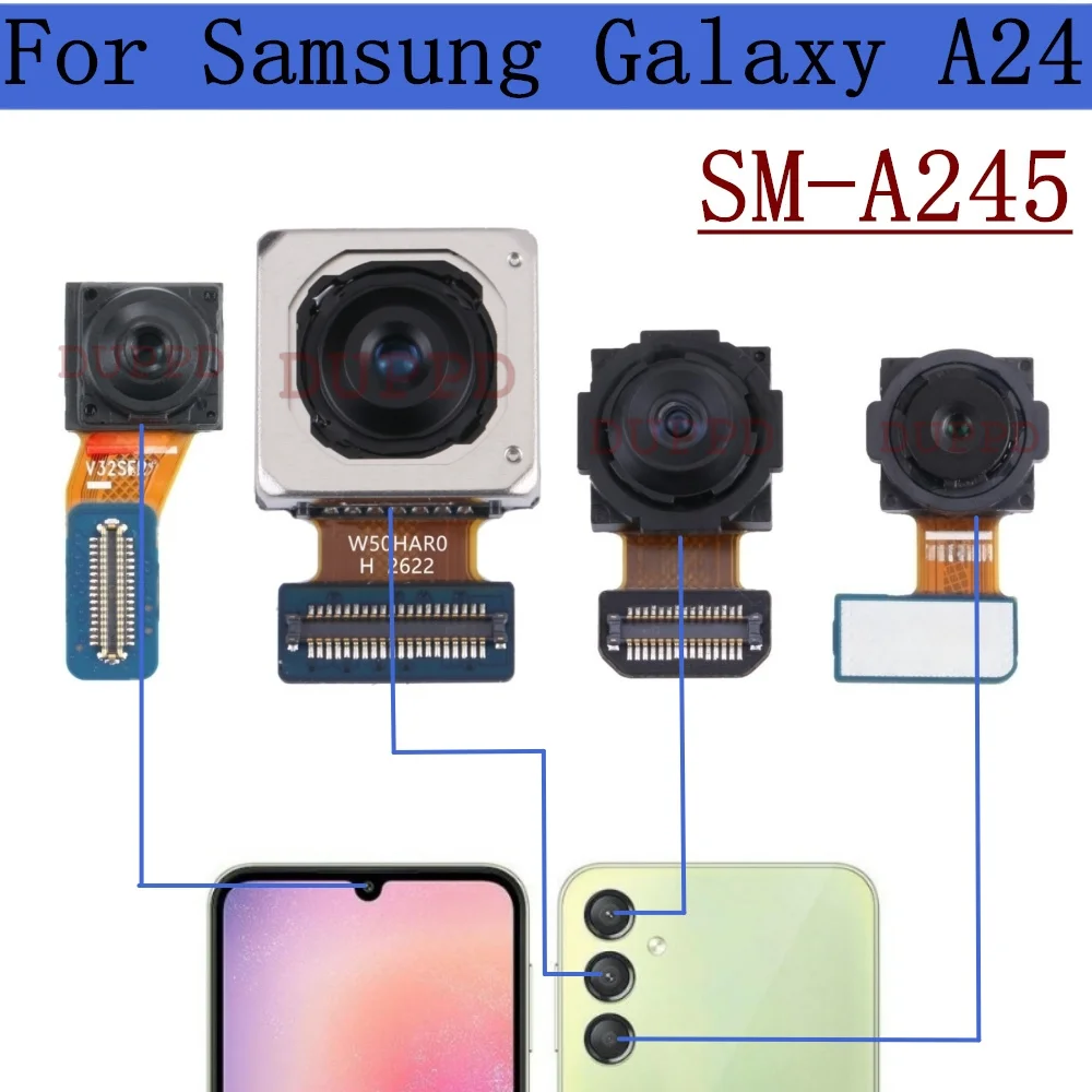 Rear Front Camera For Samsung Galaxy A24 4G A245F A245M Frontal Selfie Wide Macro Backside Back Camera Module Spare