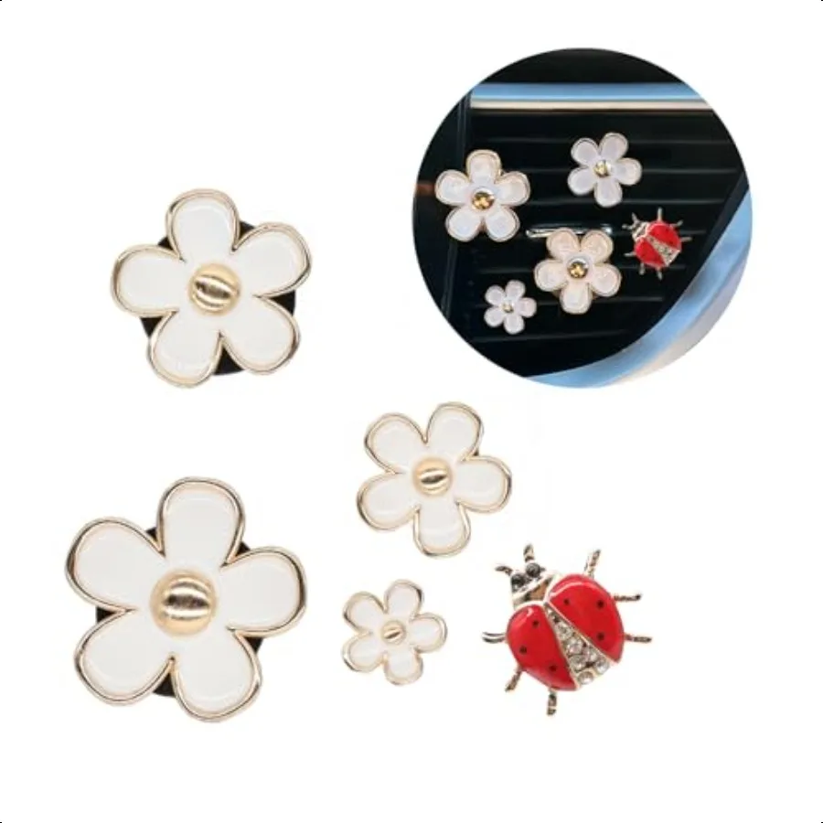 

5pcs Flowers Ladybug Air Vent Clips Car Accories Set 2pcs White Daisy Flower Car Air Freshener Vent Clips 3pcs Vent Decoration