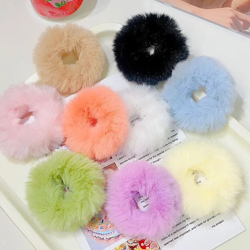 Nueva banda de pelo colorida y esponjosa para mujeres y niñas, coletero de felpa, banda de goma, accesorios de moda para el cabello