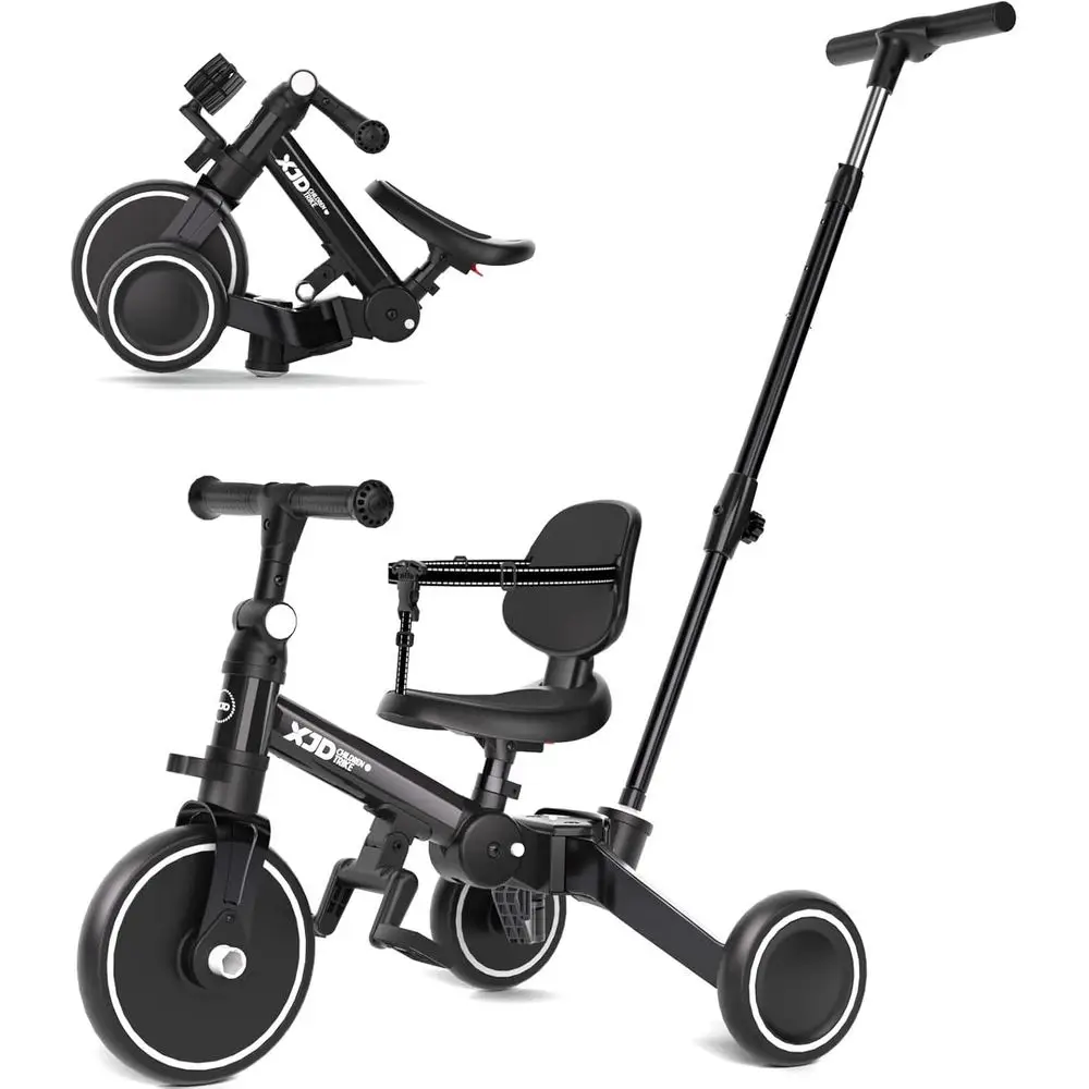 

6-in-1 Toddler Tricycle for 1-4 Years with Parental Handle, Balance Bike, Removable Pedal, Backrest, Adjustable Seat - Ideal Fir