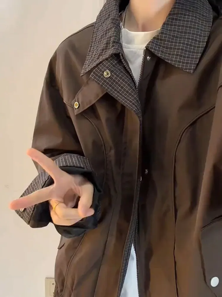 Cleanfit Harlington Brown Collar Workwear Style Short Jacket Youth Popular Loose Fit Autumn Men's Women's Baseball Uniform Coat