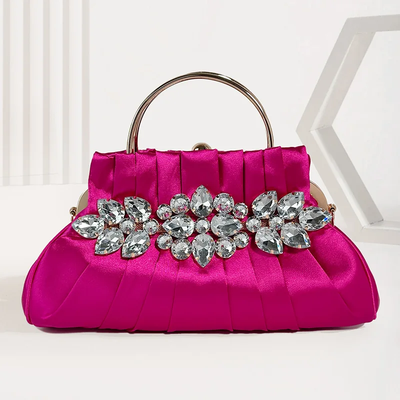 Fashionable luxury ladies bag retro silk imitation synthetic diamond formal wedding handbag celebrity party fold dinner bag