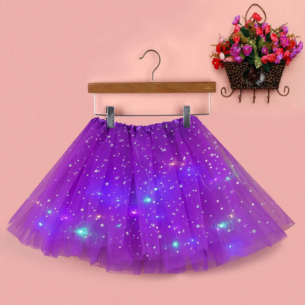 

Led Glowing Light Adult Tutu Skirts Women Star Glitter Tulle Skirt Ballet Dancewear Puff Petticoat Femme Fairy Pleated Skirts