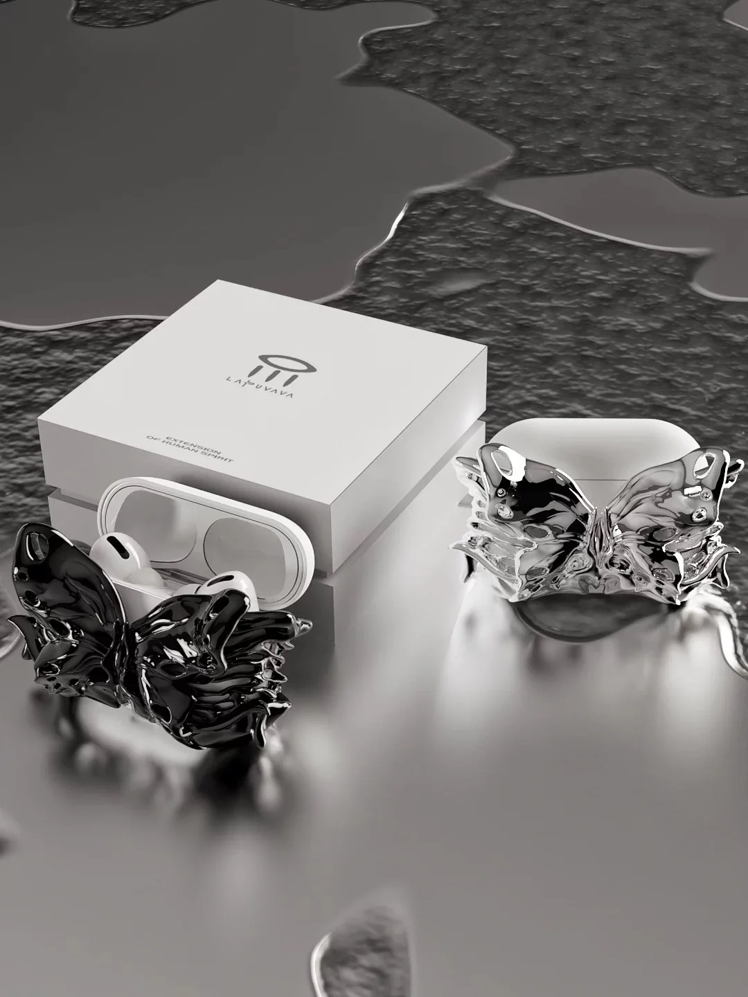 

Original butterfly-shaped 3D printed earphone case, with a free silicone protective cover, suitable for AirPods