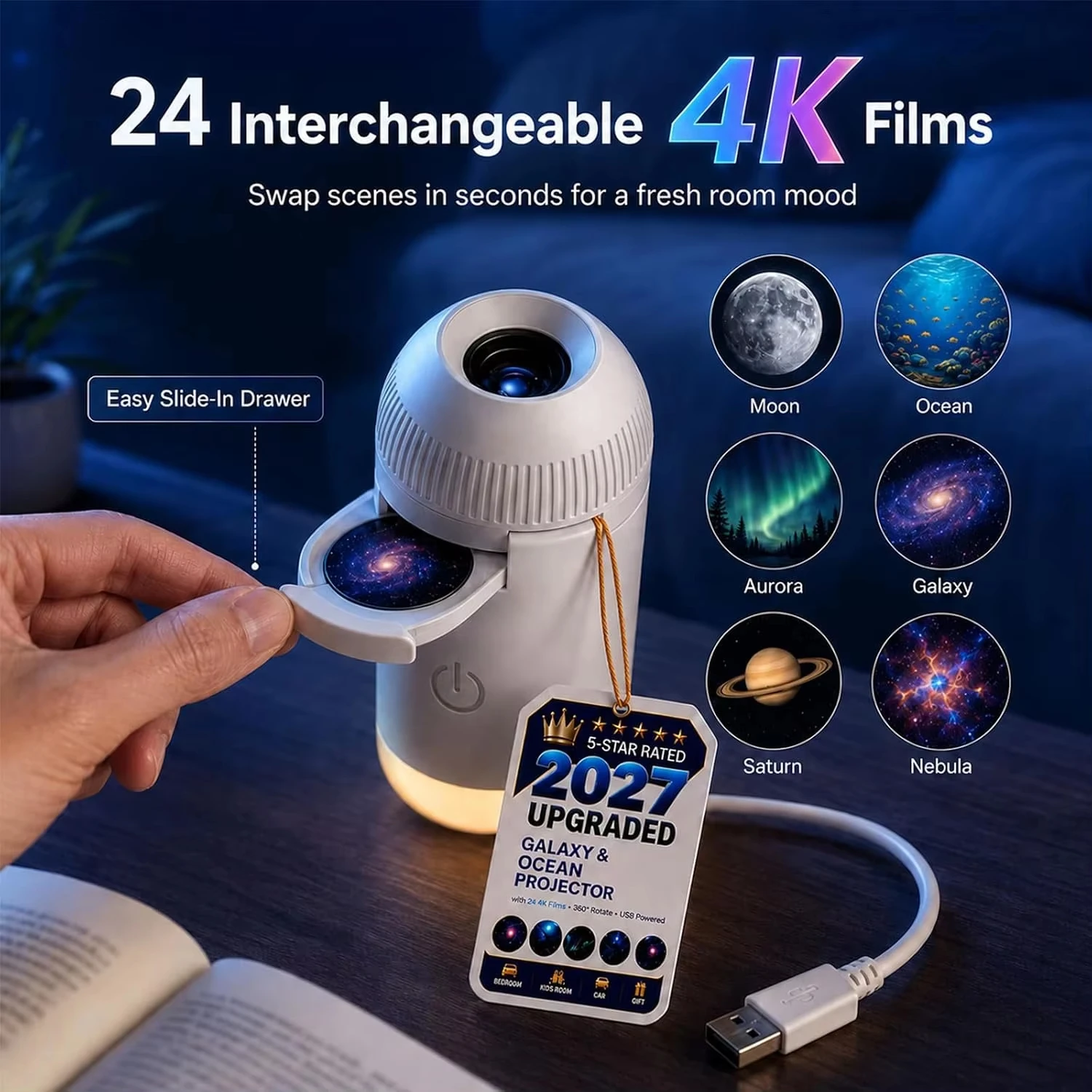 Planetarium Projector Home - USB Sterrenhemelprojector Nachtlampje 360 ° Verstelbare